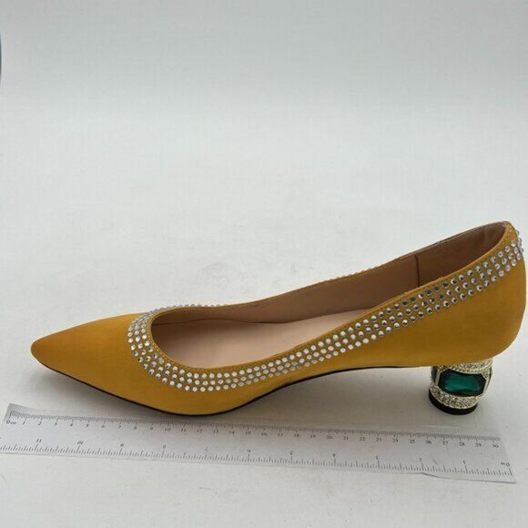 FSJ Women Bridal Pointed Toe Chunky Block Low Heel Crystal Pumps Slip on Wedding - Picture 2 of 8